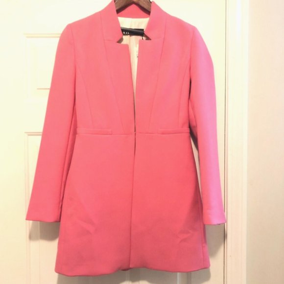 NWT ZARA WOMEN FITTED INVERTED LAPEL FROCK COAT LONG BLAZER PINK 2188/676 XS-L - Picture 9 of 9